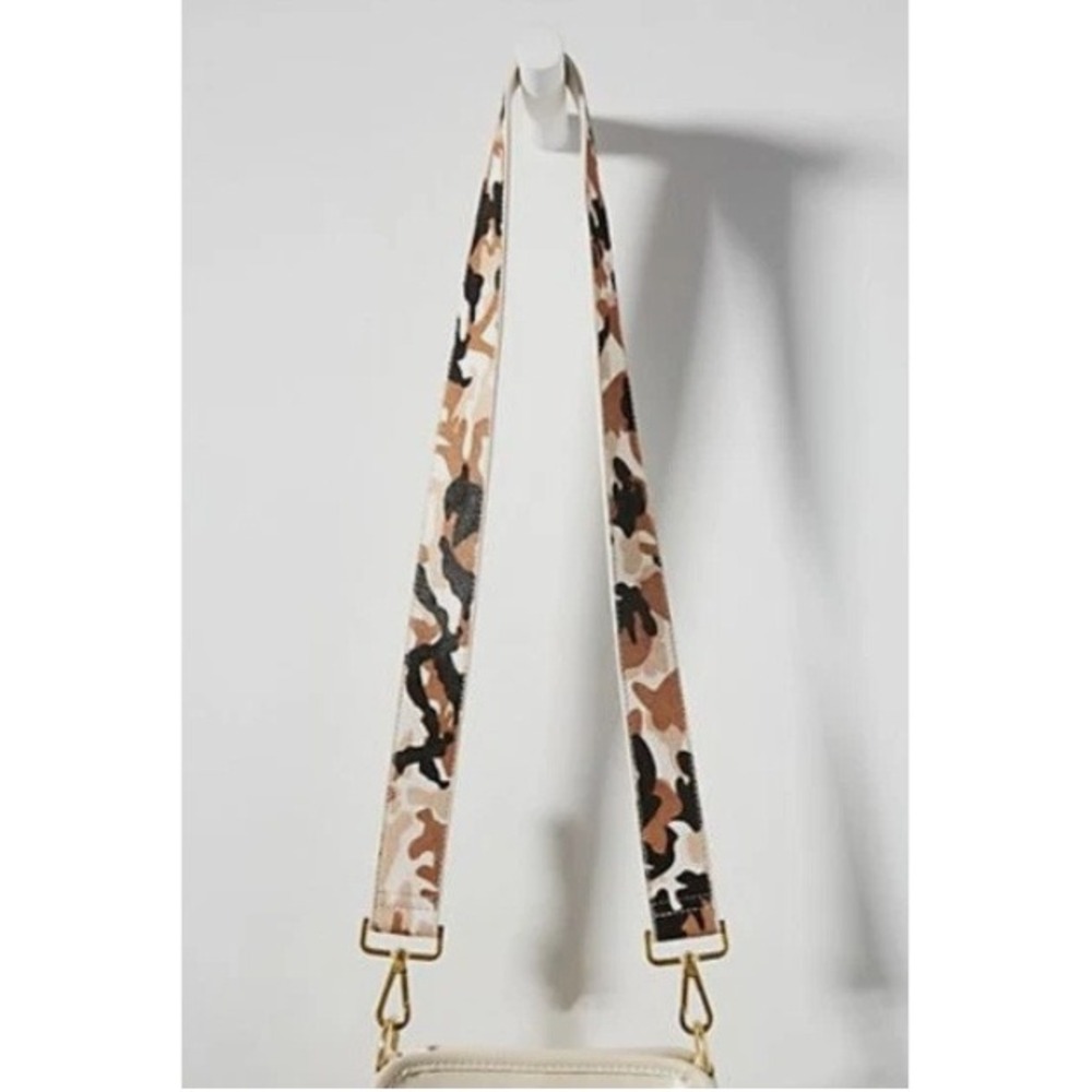 Anthropologie Camo Calf Hair Crossbody Bag Strap Tan Brown Gold Hardware Remy